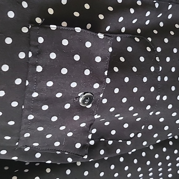 Notations Black and White Polka Dot Blouse with Straight Collar and Long Sleeves - Picture 6 of 13